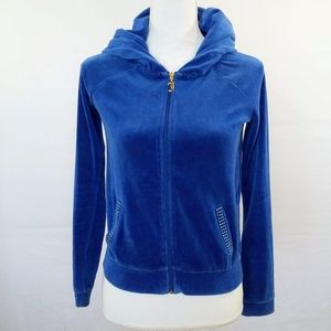 Juicy Coutour L Blue Velour Zip Up Jacket
